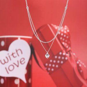 Vanbelle Sterling Silver Jewelry Tiny Heart Charm Multi-layer Choker Necklace